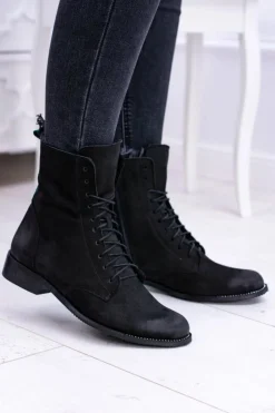 Boto Botki Sznurowane|Botki Zimowe Damskie*Skórzane Czarne Damskie Botki The Island
