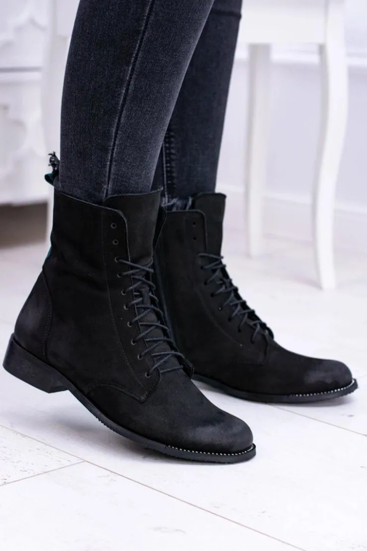 Boto Botki Sznurowane|Botki Zimowe Damskie*Skórzane Czarne Damskie Botki The Island