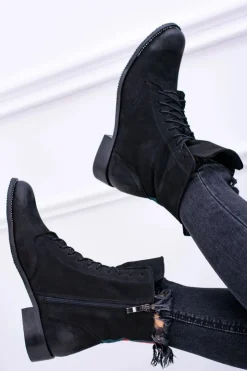 Boto Botki Sznurowane|Botki Zimowe Damskie*Skórzane Czarne Damskie Botki The Island