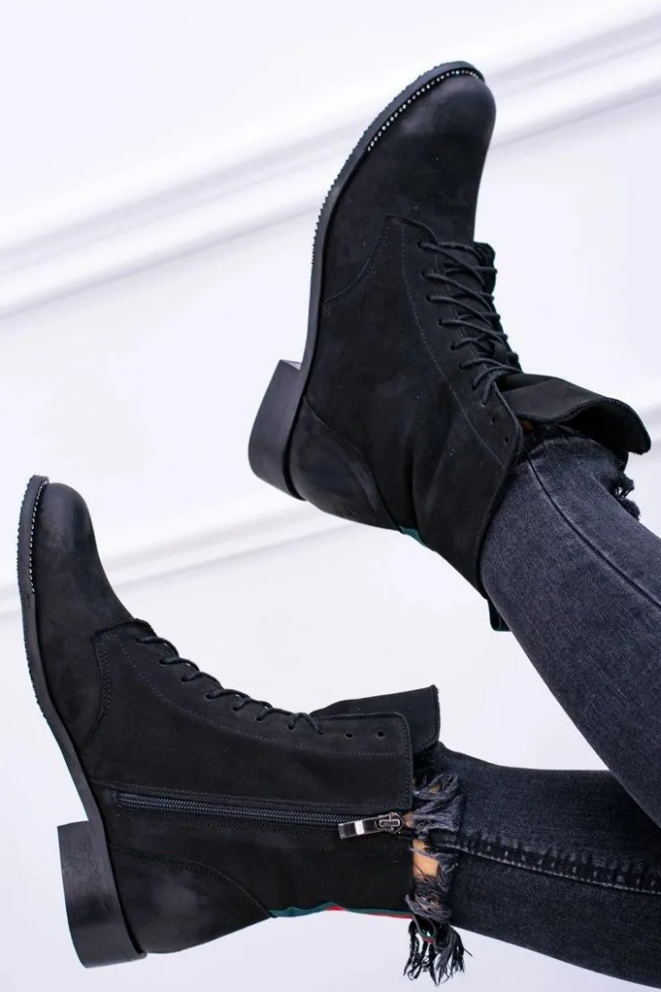 Boto Botki Sznurowane|Botki Zimowe Damskie*Skórzane Czarne Damskie Botki The Island