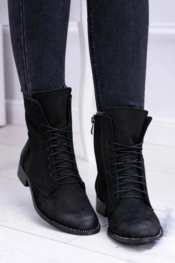 Boto Botki Sznurowane|Botki Zimowe Damskie*Skórzane Czarne Damskie Botki The Island