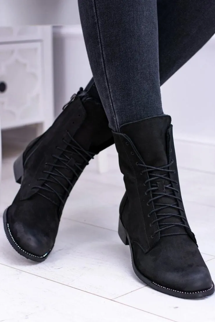 Boto Botki Sznurowane|Botki Zimowe Damskie*Skórzane Czarne Damskie Botki The Island