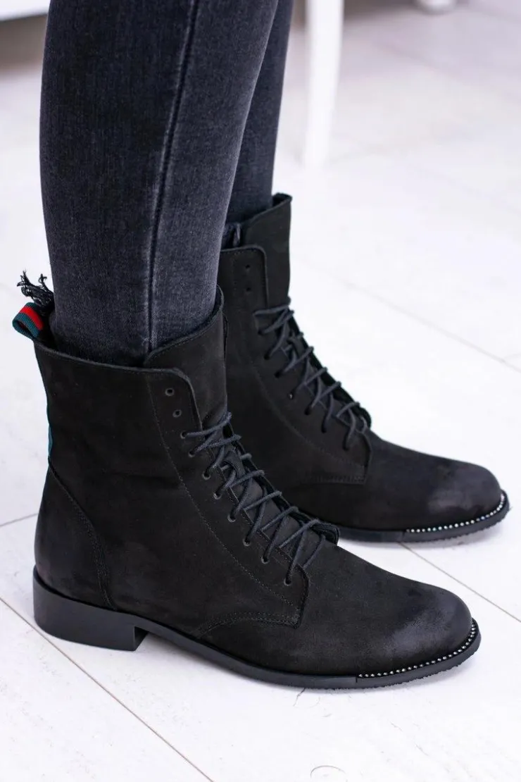 Boto Botki Sznurowane|Botki Zimowe Damskie*Skórzane Czarne Damskie Botki The Island