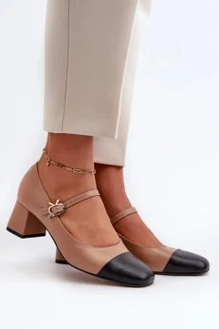 Laura Messi Czółenka Na Słupku|Czółenka Klasyczne*Skórzane Czółenka Damskie 2846 Brązowe