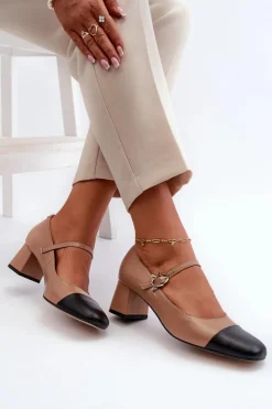 Laura Messi Czółenka Na Słupku|Czółenka Klasyczne*Skórzane Czółenka Damskie 2846 Brązowe