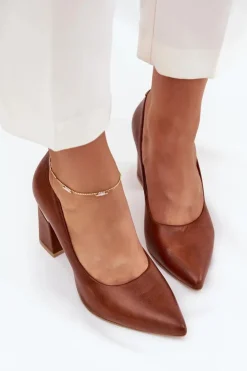 Damskie Boto Skórzane Czółenka Lewski 3117 Ciemnobrązowe