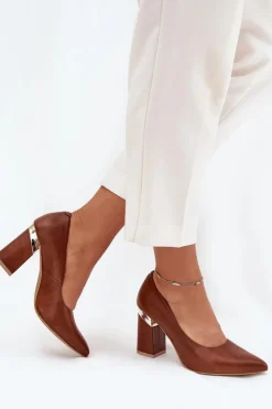 Damskie Boto Skórzane Czółenka Lewski 3117 Ciemnobrązowe