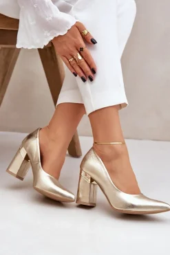 Damskie Boto Skórzane Czółenka Lewski 3117 Złote