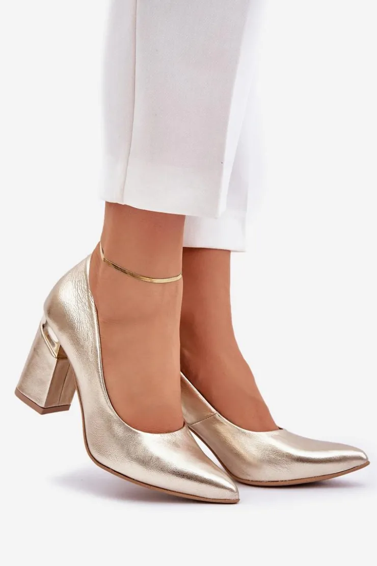 Damskie Boto Skórzane Czółenka Lewski 3117 Złote