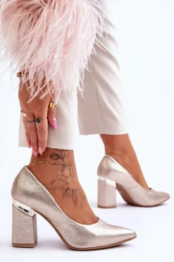 Damskie Boto Skórzane Czółenka Lewski 3117 Złote