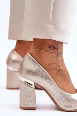 Damskie Boto Skórzane Czółenka Lewski 3117 Złote