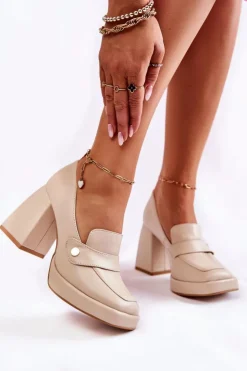 Boto Czółenka Na Platformie|Czółenka Na Słupku*Skórzane Czółenka Lewski Shoes 3195/2 Beżowe
