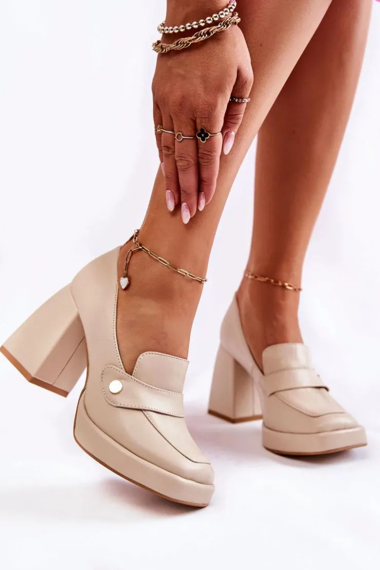 Boto Czółenka Na Platformie|Czółenka Na Słupku*Skórzane Czółenka Lewski Shoes 3195/2 Beżowe