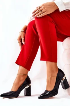 Damskie Boto Skórzane Czółenka Lewski Wężowe 3117 Czarne