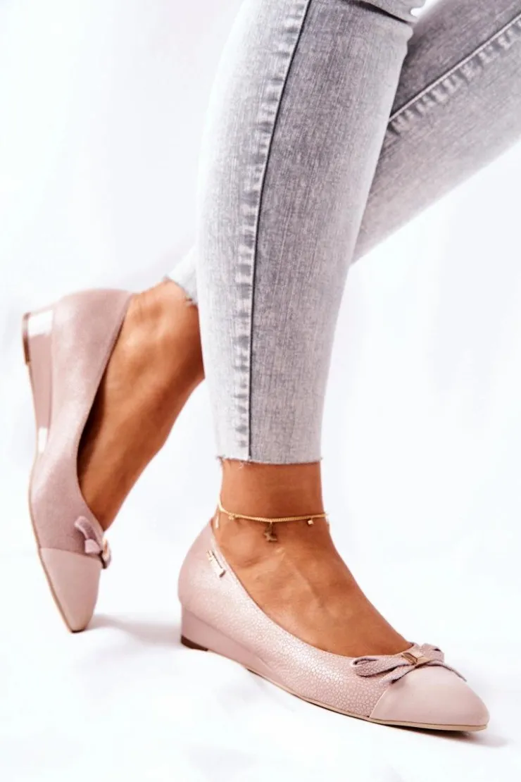 Monnari Czółenka Klasyczne*Skórzane Czółenka Na Koturnie 0590-M04 Jasnoróżowe