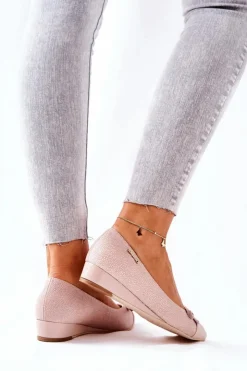Monnari Czółenka Klasyczne*Skórzane Czółenka Na Koturnie 0590-M04 Jasnoróżowe