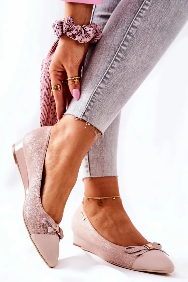 Monnari Czółenka Klasyczne*Skórzane Czółenka Na Koturnie 0590-M04 Jasnoróżowe