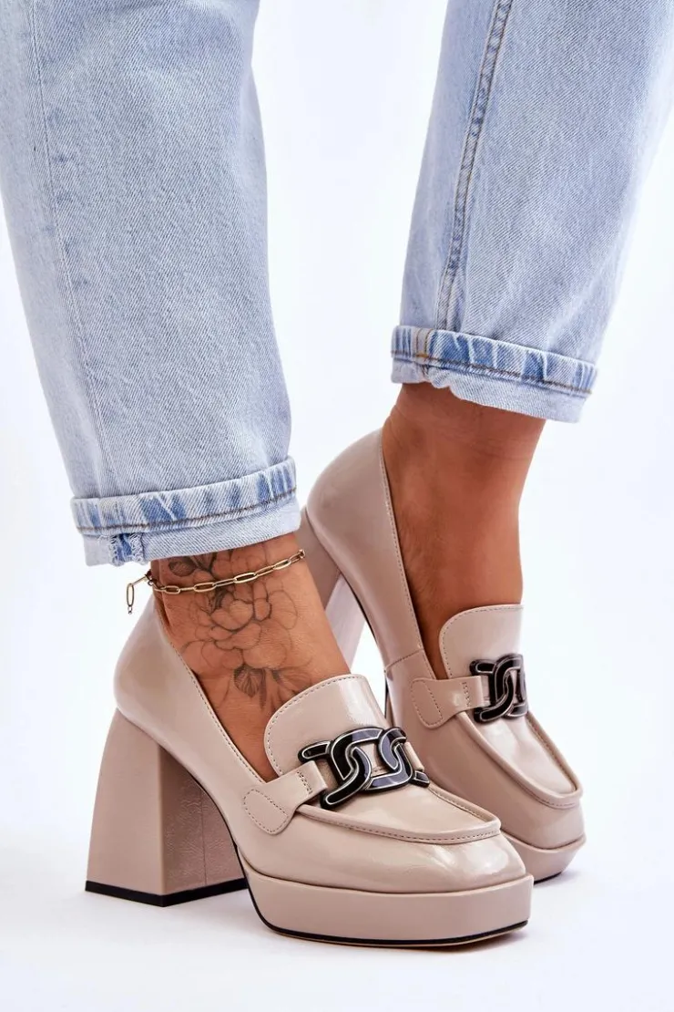 Damskie Damskie buty S.Barski Skórzane Czółenka Na Masywnym Obcasie Beżowe Maximo