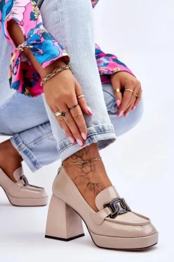 Damskie Damskie buty S.Barski Skórzane Czółenka Na Masywnym Obcasie Beżowe Maximo