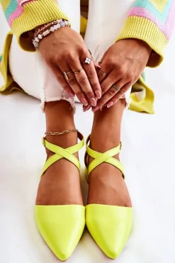 Damskie Boto Skórzane Czółenka Na Niskim Obcasie Żółte Giovanna