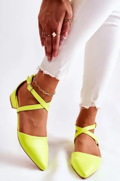 Damskie Boto Skórzane Czółenka Na Niskim Obcasie Żółte Giovanna