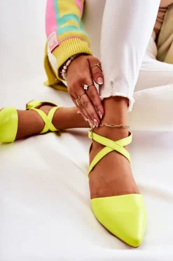 Damskie Boto Skórzane Czółenka Na Niskim Obcasie Żółte Giovanna