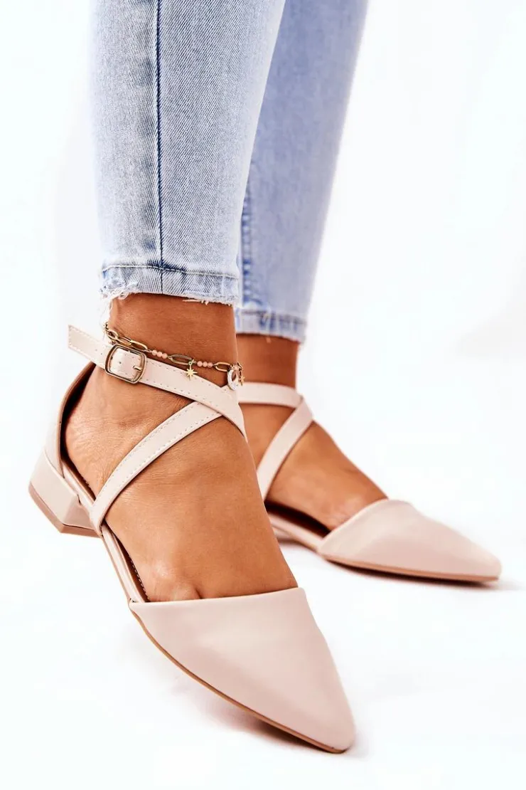 Hot Boto Skórzane Czółenka Na Niskim Obcasie Beżowe Giovanna