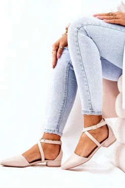 Hot Boto Skórzane Czółenka Na Niskim Obcasie Beżowe Giovanna