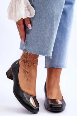 Discount Maciejka Skórzane Czółenka Na Niskim Obcasie 05960-01 Czarne