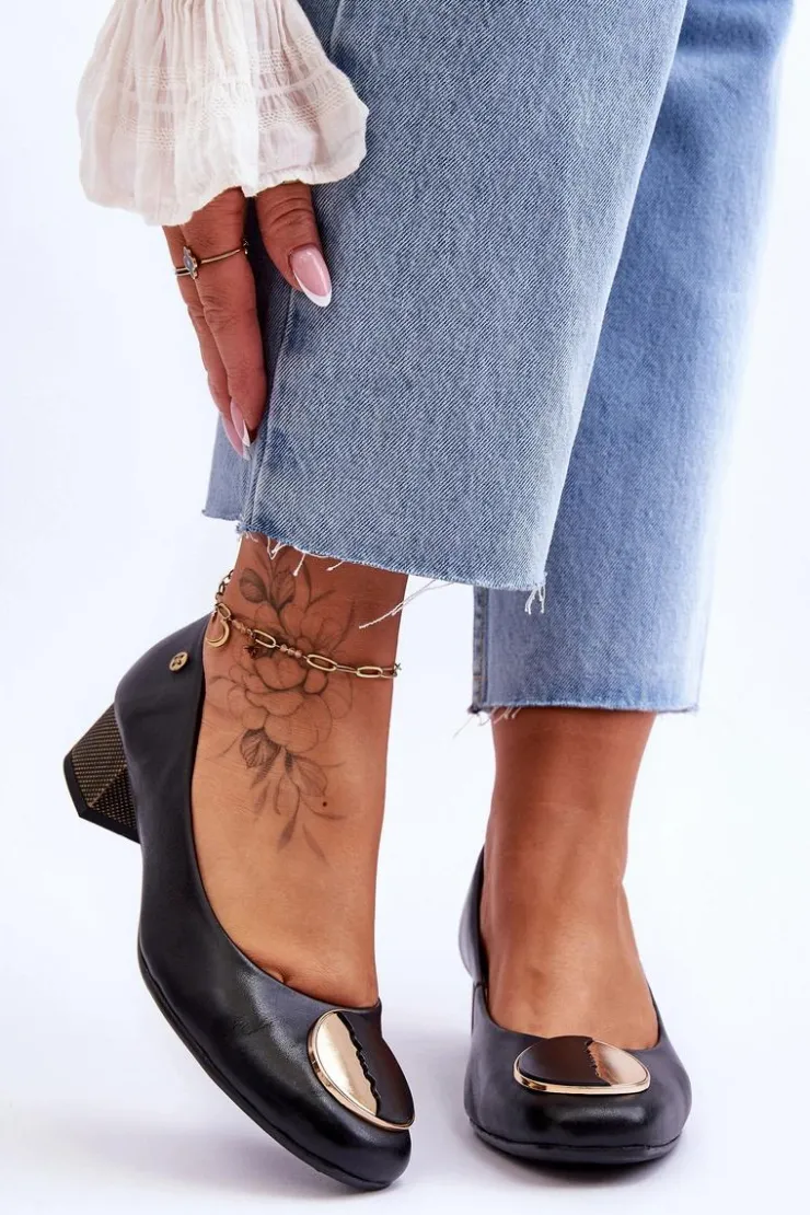 Discount Maciejka Skórzane Czółenka Na Niskim Obcasie 05960-01 Czarne