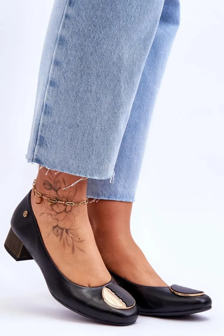 Discount Maciejka Skórzane Czółenka Na Niskim Obcasie 05960-01 Czarne