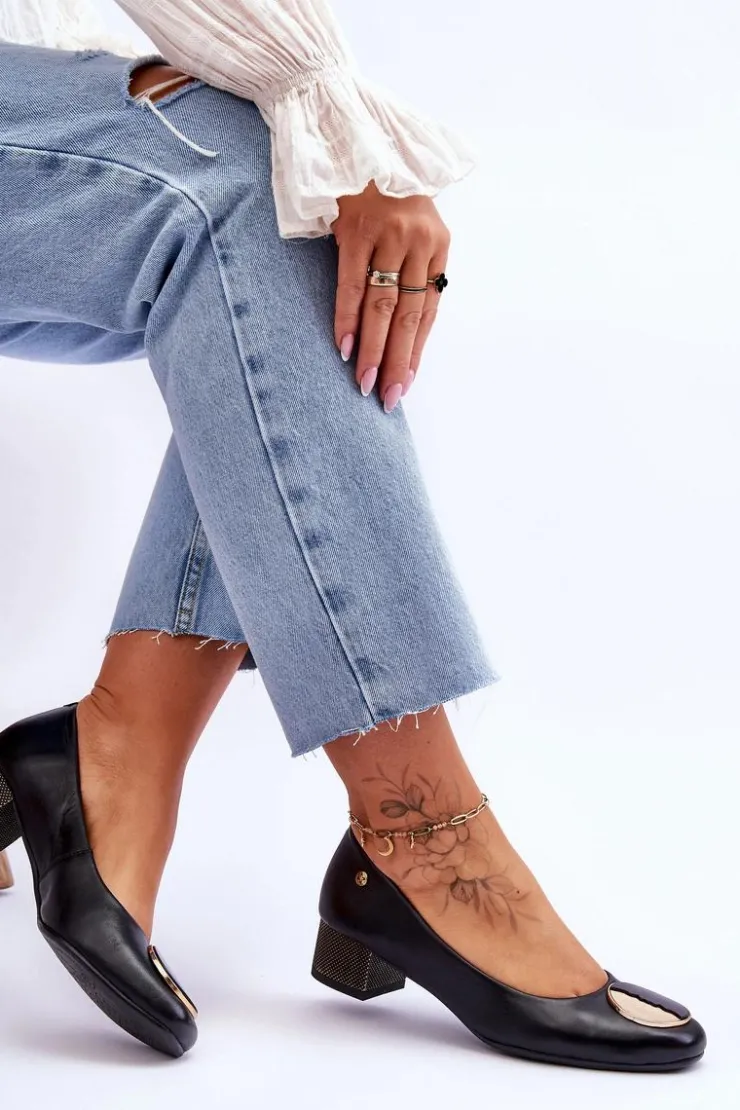 Discount Maciejka Skórzane Czółenka Na Niskim Obcasie 05960-01 Czarne