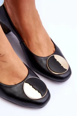 Discount Maciejka Skórzane Czółenka Na Niskim Obcasie 05960-01 Czarne