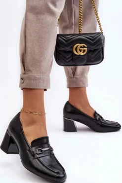 Damskie Buty damskie Vinceza Skórzane Czółenka Na Słupku Czarne Idona