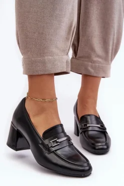 Damskie Buty damskie Vinceza Skórzane Czółenka Na Słupku Czarne Idona