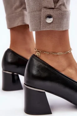 Damskie Buty damskie Vinceza Skórzane Czółenka Na Słupku Czarne Idona