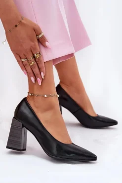 Evento Czółenka Na Słupku|Czółenka Klasyczne*Skórzane Czółenka Na Słupku Czarne Gregosa