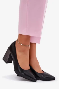 Evento Czółenka Na Słupku|Czółenka Klasyczne*Skórzane Czółenka Na Słupku Czarne Gregosa