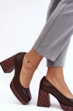 Laura Messi Czółenka Na Platformie|Czółenka Na Słupku*Skórzane Czółenka Na Słupku 259/236-820 Brązowe