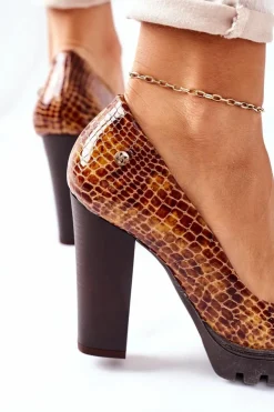 Maciejka Czółenka Na Platformie|Czółenka Klasyczne*Skórzane Czółenka Na Słupku 02629-50 Lakierowane Rudy