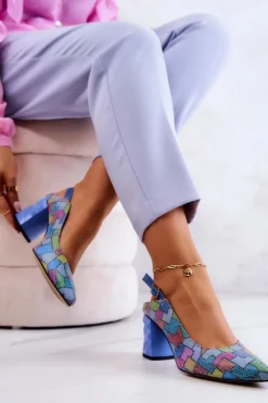 Hot Maciejka Skórzane Czółenka Na Słupku 05427-06 Multikolor