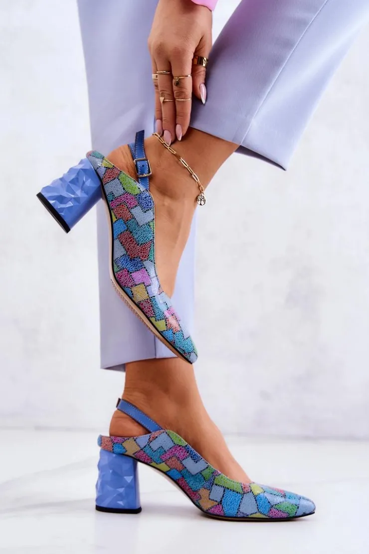 Hot Maciejka Skórzane Czółenka Na Słupku 05427-06 Multikolor