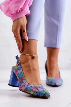 Hot Maciejka Skórzane Czółenka Na Słupku 05427-06 Multikolor