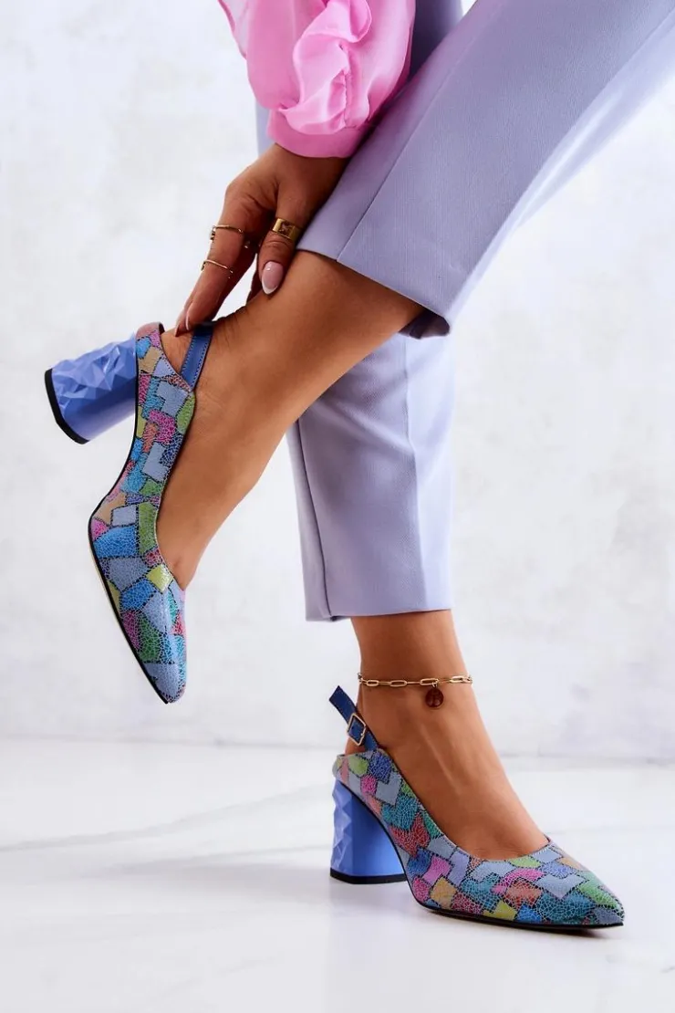 Hot Maciejka Skórzane Czółenka Na Słupku 05427-06 Multikolor