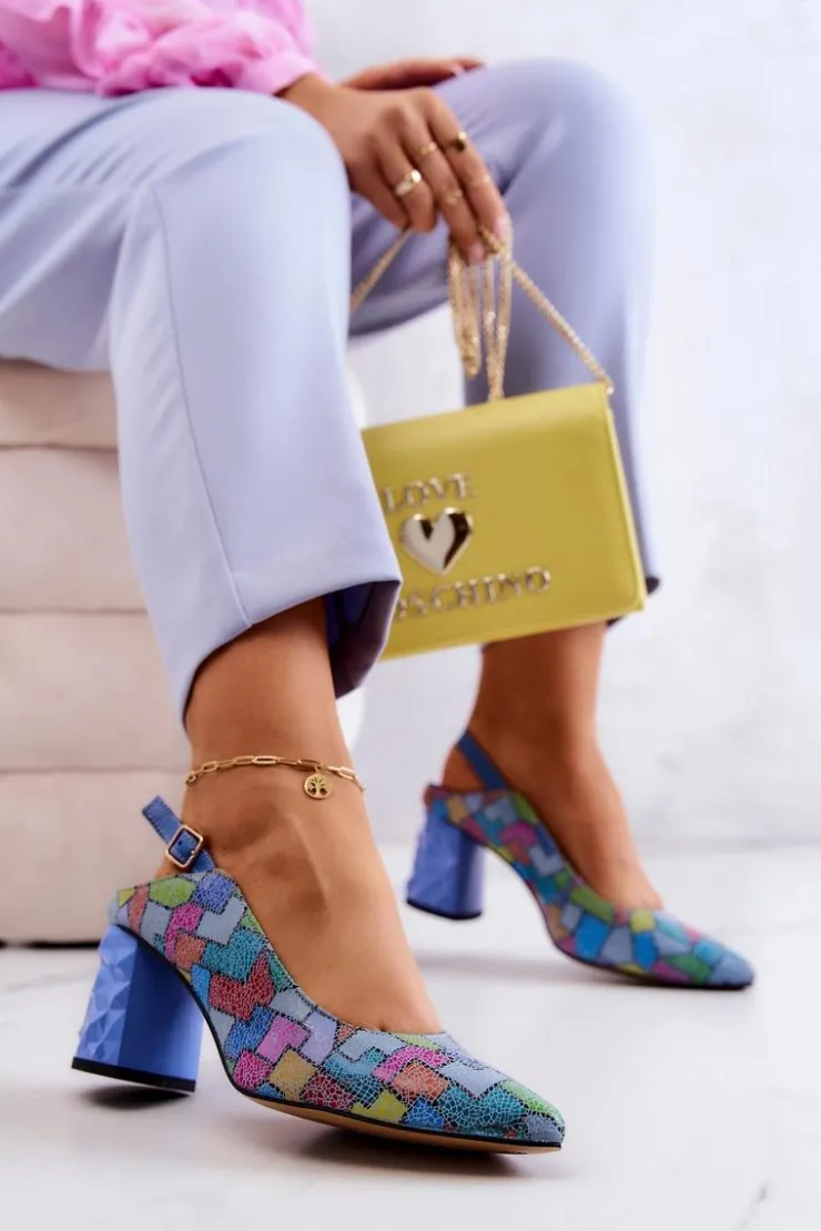 Hot Maciejka Skórzane Czółenka Na Słupku 05427-06 Multikolor