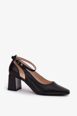 Damskie Maciejka Skórzane Czółenka Na Słupku K6816-01 Czarne