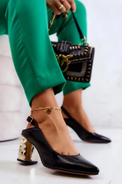 Maciejka Czółenka Na Słupku|Czółenka Klasyczne*Skórzane Czółenka Na Słupku 05427-01 Czarne