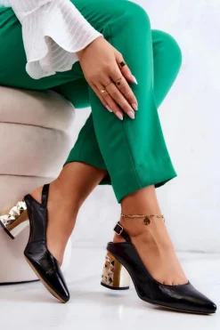 Maciejka Czółenka Na Słupku|Czółenka Klasyczne*Skórzane Czółenka Na Słupku 05427-01 Czarne