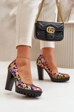 Online Maciejka Skórzane Czółenka Na Słupku 02629-39 Multikolor Wielokolorowy