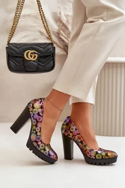 Online Maciejka Skórzane Czółenka Na Słupku 02629-39 Multikolor Wielokolorowy